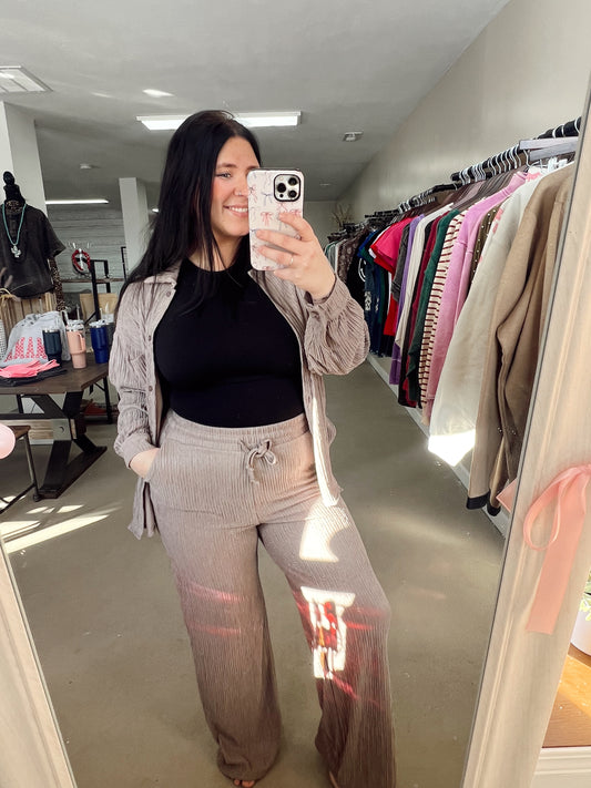 Taupe Crinkle Loungewear Set